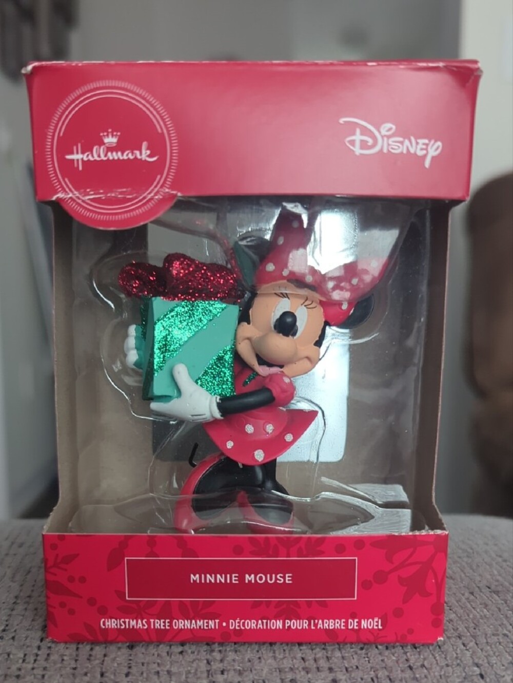 Hallmark Minnie Mouse With Sparkly Present Gift Christmas Tree Ornament